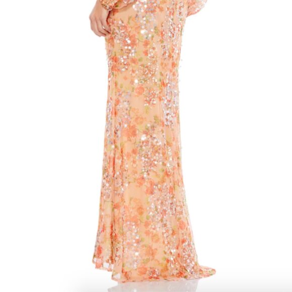 MAC DUGGAL 93547 FLORL PRINT SEQUINED PUFF SLEEVE GOWN sz 16 - Picture 4 of 5